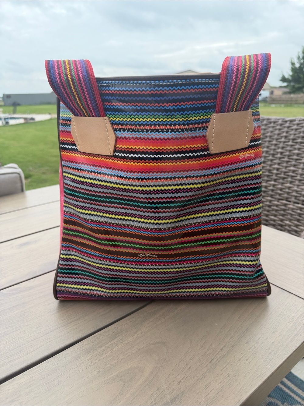 Consuela Multicolor Striped Tote - Pink, Red, Blue, Green, Yellow, Black